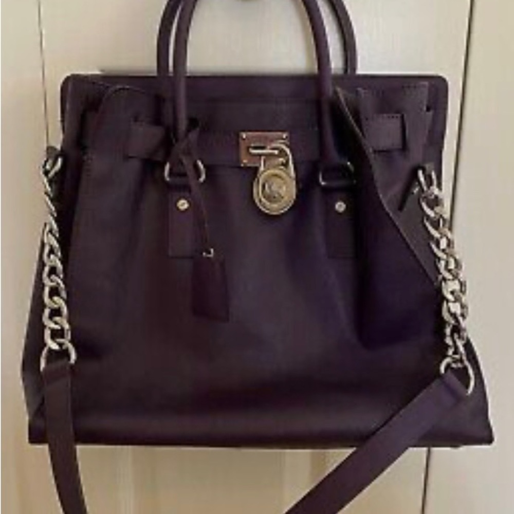 Michael Kors 'Hamilton' East/West Convertible Purple Leather Satchel/Pocketbook